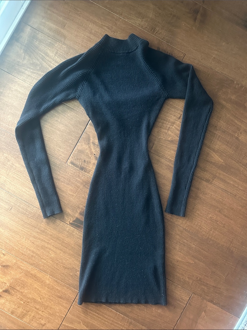 Black Ribbed Long Sleeve Dress - Women's